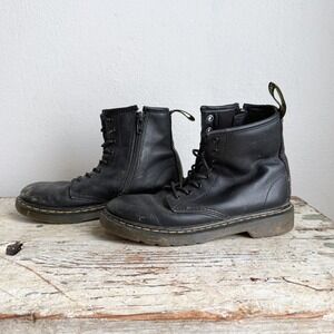 Dr. Martens Junior Delaney Black Leather Lace Up Zip Boots Size 2 Kids 1460J